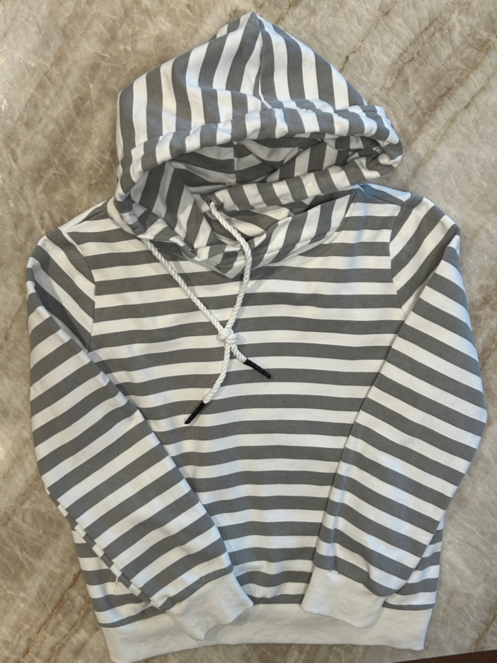Bibi 100% Cotton Striped Hoodie Nautical Grey White Size L